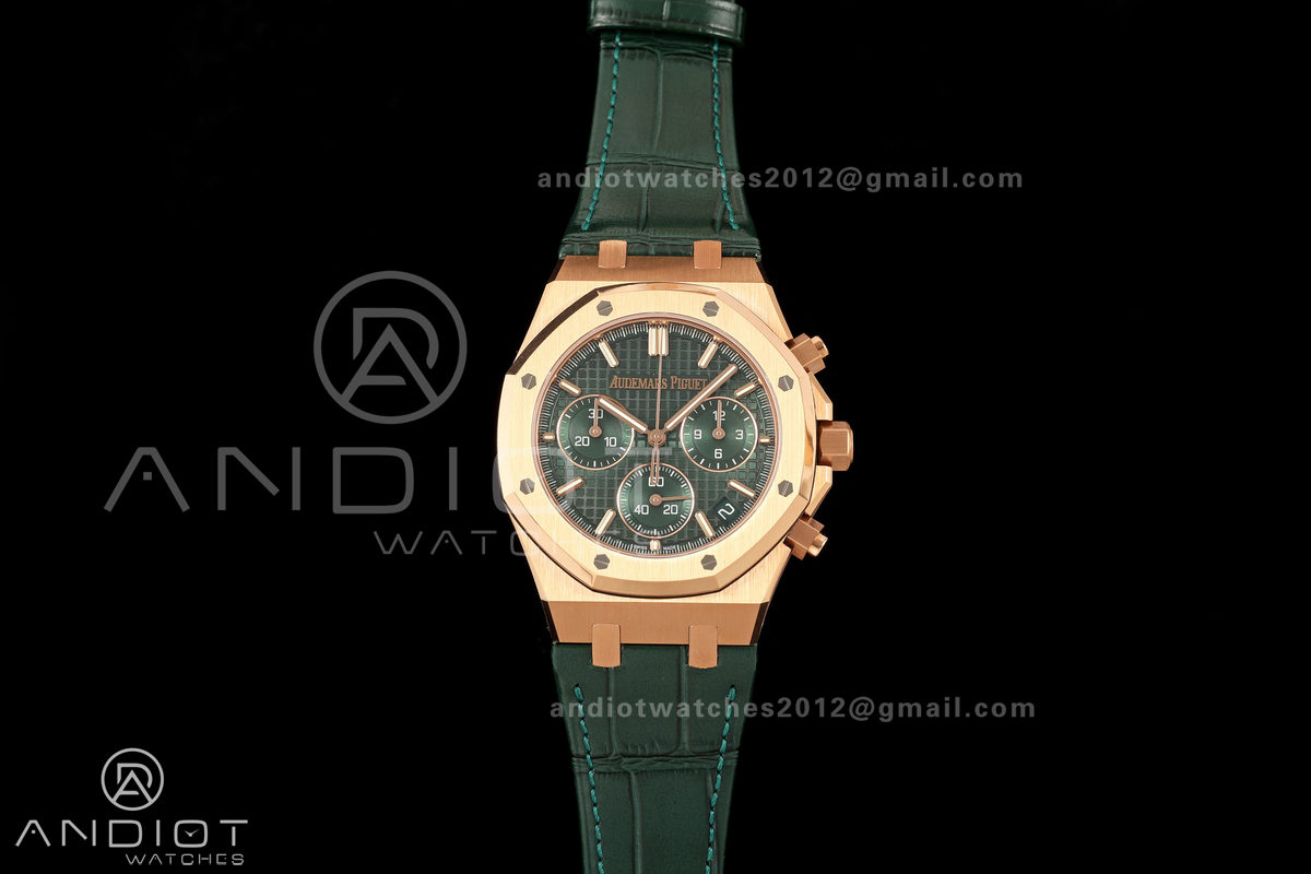 Royal Oak Chrono 26240 RG DDF 1:1 Best Edition Green Dial on Green Leather Strap DD4401 Super Clone (SW Dial)